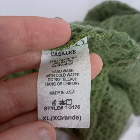 2/$30 Green Gold Metallic Open-Front Knit Sweater (#403) - Picture 3 of 7